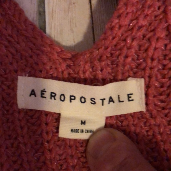 “Aeropostale” rose color, shaker knit v-neck sweater w/criss-cross back-jr sz M - Picture 4 of 10